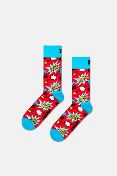Happy Socks - Çok Renkli Süper Baba Temalı Pamuklu 3’lü Erkek Çorap Seti