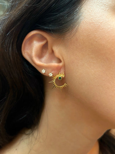 Pia&Co Solar Yeşil Zirkon Taşlı Altın Kaplama Gümüş Güneş Küpe