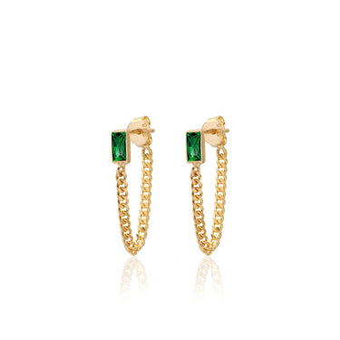 Pia&Co Cadea Yeşil Taşlı Zincir Gümüş Küpe