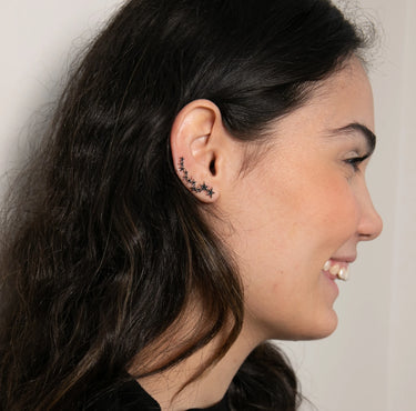 Pia&Co Chara Siyah Zirkon Taşlı Altın Kaplama Gümüş Yıldız Earcuff Küpe