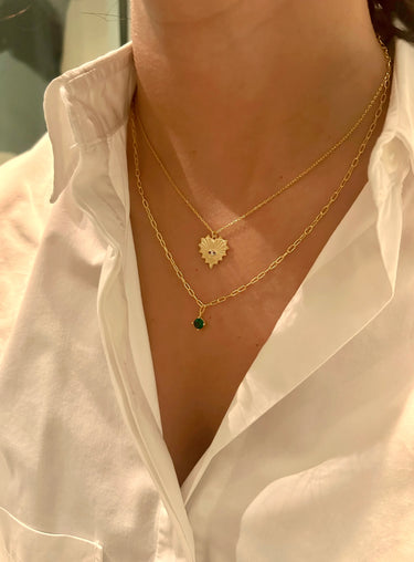 Pia&Co Lapis Yeşil Zirkon Taşlı Altın Kaplama Gümüş Zincir Kolye