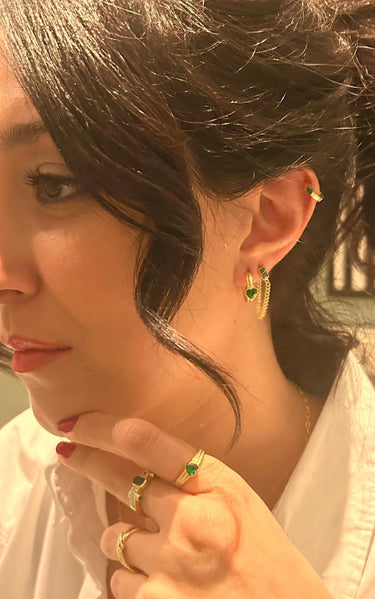 Pia&Co Mirno Yeşil Taşlı Altın Kaplama Kalp Halka Küpe