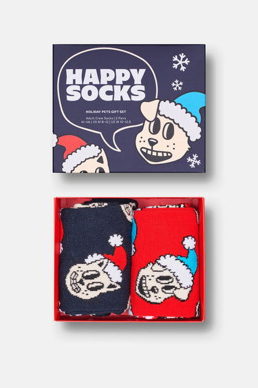 Happy Socks - Çok Renkli Kedi ve Köpek Desenli Pamuklu 2’li Erkek Çorap Seti