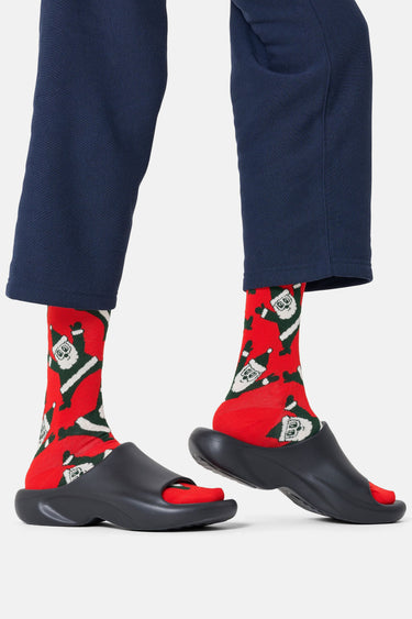 Happy Socks - Kırmızı Noel Baba Desenli Pamuklu Erkek Çorap