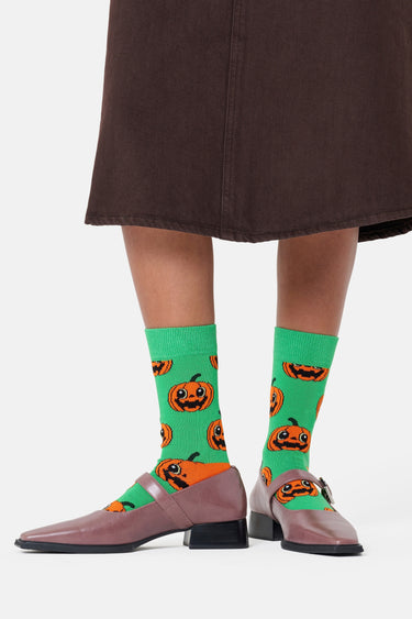 Happy Socks - Yeşil Balkabağı Desenli Pamuklu Erkek Çorap