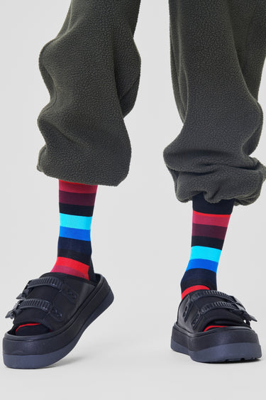 Happy Socks - Siyah Çok Renkli Çizgili Desenli Pamuklu Kadın Çorap