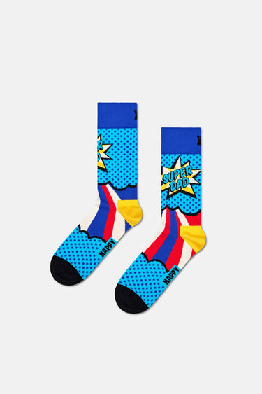Happy Socks - Çok Renkli Süper Baba Temalı Pamuklu 3’lü Erkek Çorap Seti