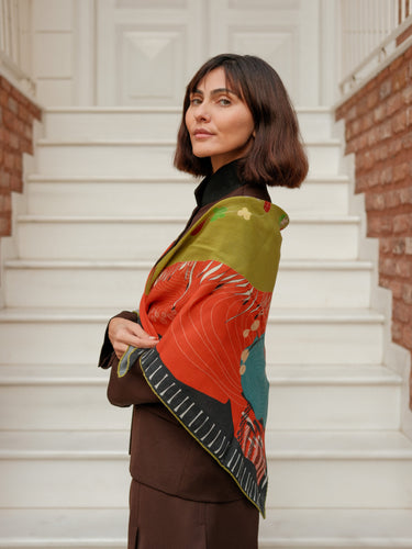 Neymiş Sesler ve Sessizler Kırmızı-110x110 Yün Şal