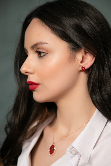 Pia&Co Maly Bordo Mineli Beyaz Zirkon Taşlı Altın Kaplama Gümüş Küpe