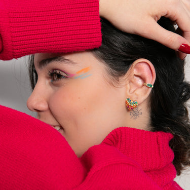 Pia&Co Pelo Renkli Zirkon Taşlı Altın Kaplama Gümüş Küpe