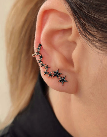 Pia&Co Chara Siyah Zirkon Taşlı Altın Kaplama Gümüş Yıldız Earcuff Küpe