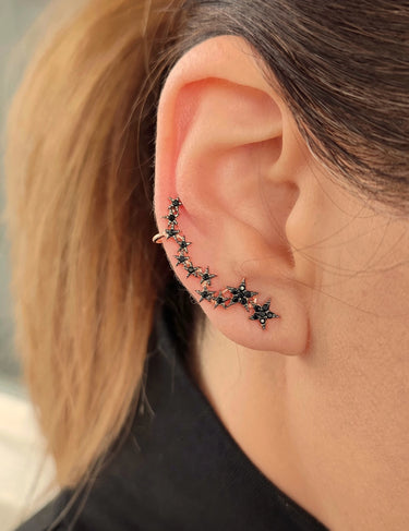 Pia&Co Chara Siyah Zirkon Taşlı Altın Kaplama Gümüş Yıldız Earcuff Küpe