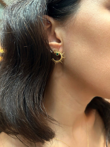 Pia&Co Solar Yeşil Zirkon Taşlı Altın Kaplama Gümüş Güneş Küpe