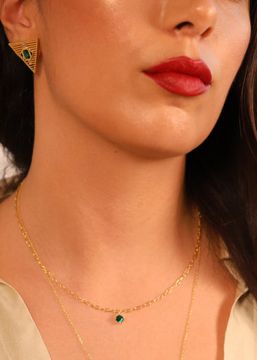 Pia&Co Tiga Yeşil Beyaz Zirkon Taşlı ve Siyah Mineli Altın Kaplama Gümüş Küpe