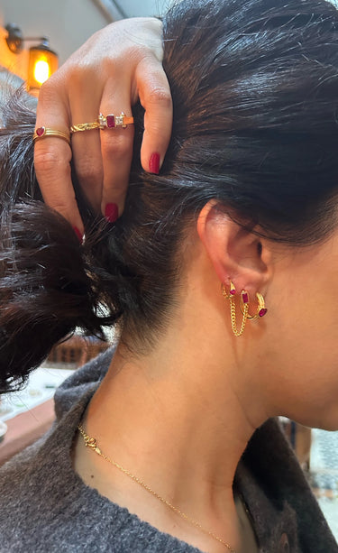 Pia&Co Cadea Ruby Taşlı Zincir Gümüş Küpe