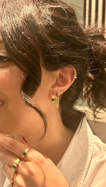 Pia&Co Petit Yeşil Zirkon Taşlı Altın Kaplama Gümüş Mini Halka Küpe