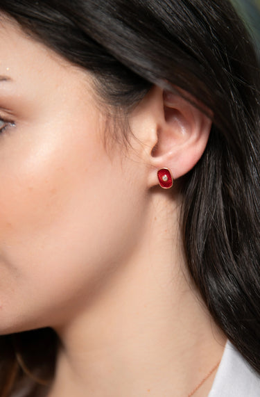 Pia&Co Maly Bordo Mineli Beyaz Zirkon Taşlı Altın Kaplama Gümüş Küpe