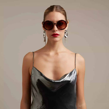 Okkia Monica Unisex Büyük Yuvarlak Güneş Gözlüğü Klasik Havana