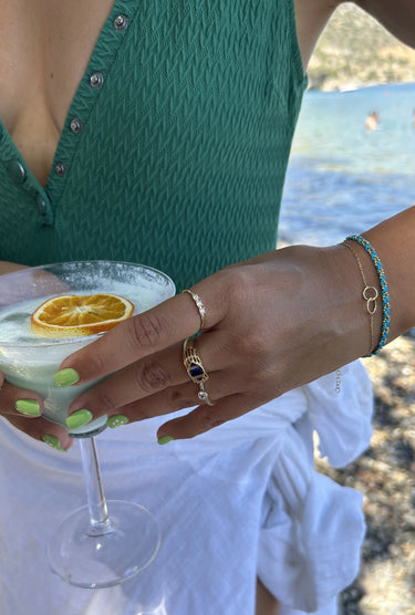 Pia&Co Tiga Lacivert Zirkon Taşlı ve Mineli Altın Kaplama Gümüş Yüzük