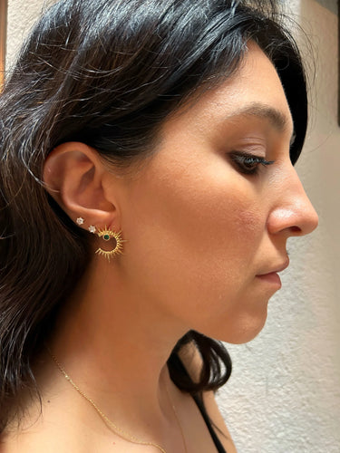 Pia&Co Solar Yeşil Zirkon Taşlı Altın Kaplama Gümüş Güneş Küpe