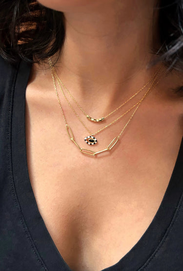 Pia&Co Dora Siyah ve Beyaz Mineli Altın Kaplama Gümüş Kolye