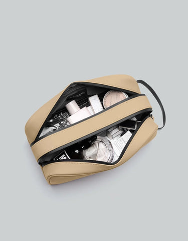 Gaston Luga Spläsh Toiletry Double Zipped Bag -Latte